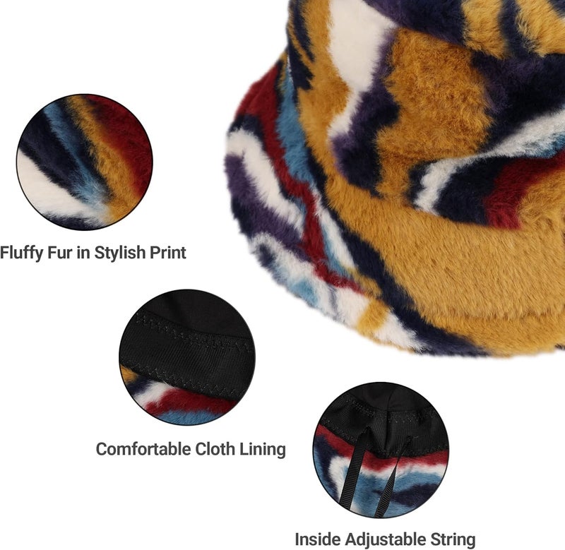 Umeepar Winter Faux Fur Fuzzy Bucket Hat Fluffy Warm Hat for Women Men - Image 4